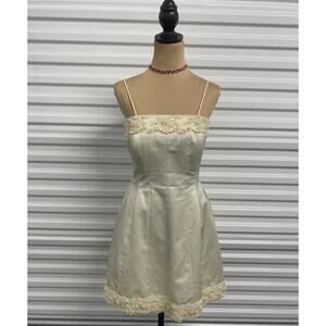 Y2K Cream Satin Dress with Lace Trim